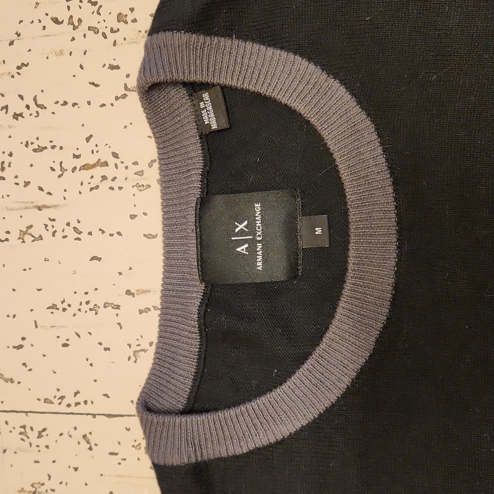 Armani Exchange Spell Out Logo Pullover Crewneck Knit Sweater Grey And Black - Picture 3 of 10